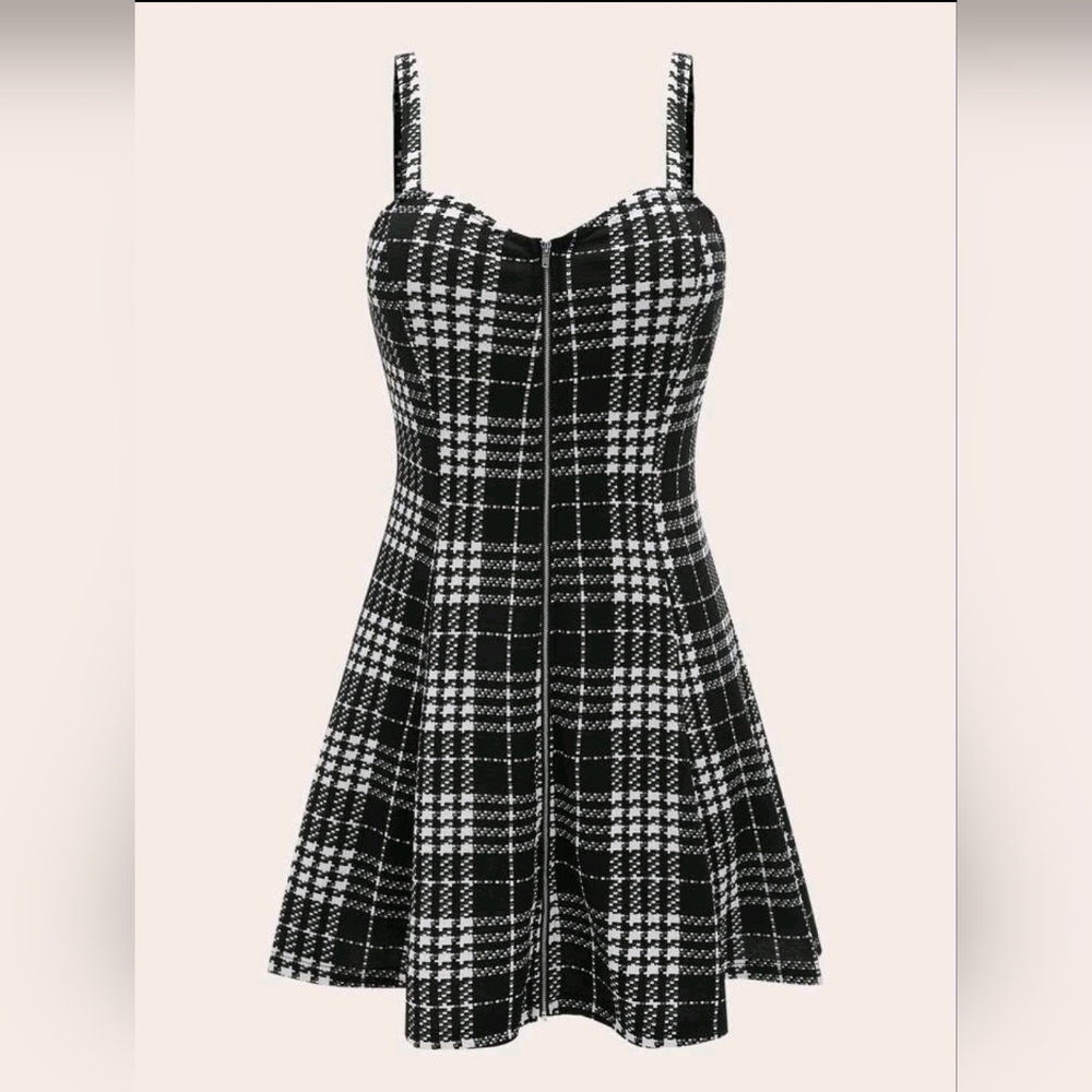 SHEIN Unity Plus Exposed Zipper Front Plaid Cami Dress